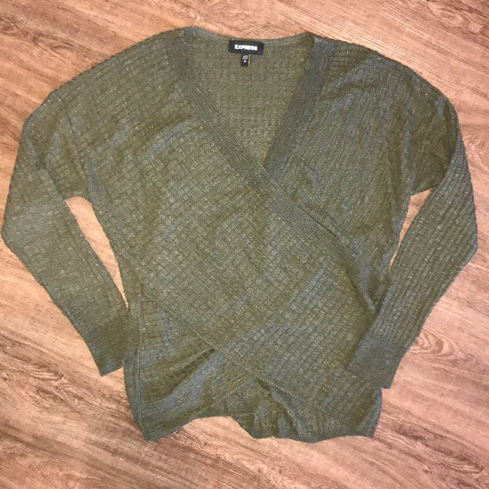 Olive green cross-front Express sweater